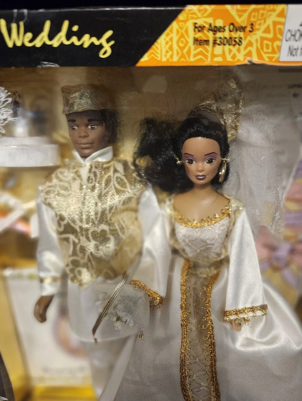 Imani & Menelik African Wedding Doll Set - White & Gold Bridal Gown